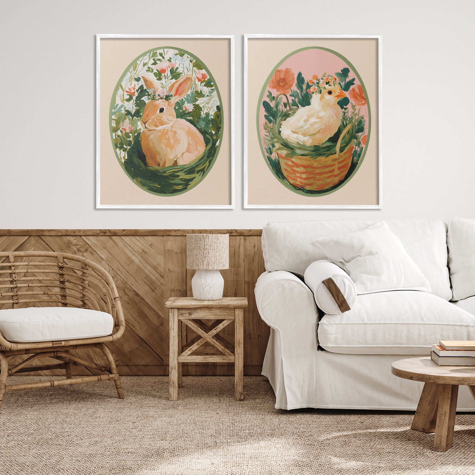 Stupell Industries Bloom Nest Animals 2 Piece White Framed Giclee Art Set, design by Yen