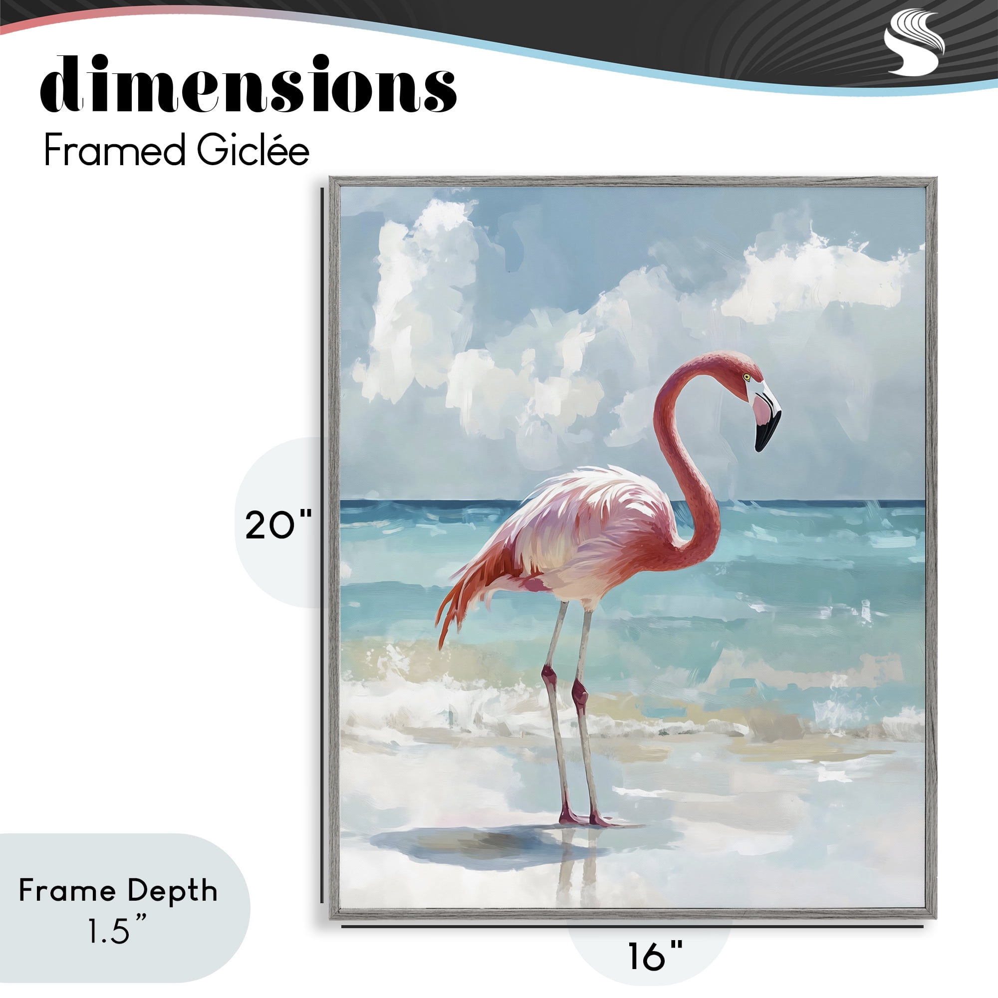 Stupell Industries Flamingo At Shore Gray Framed Giclee Art, design by The Prints Vibe