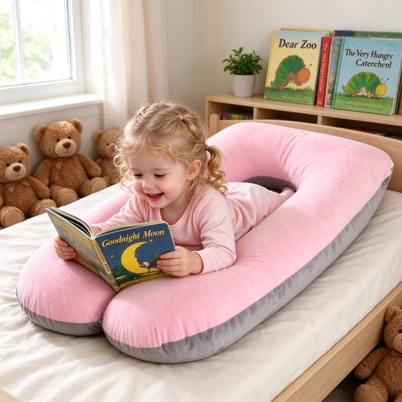 Pregnancy Pillow, U Shaped Full Body Maternity Pillow for Sleeping with Removable Cover, 41 Inch Pink & Grey