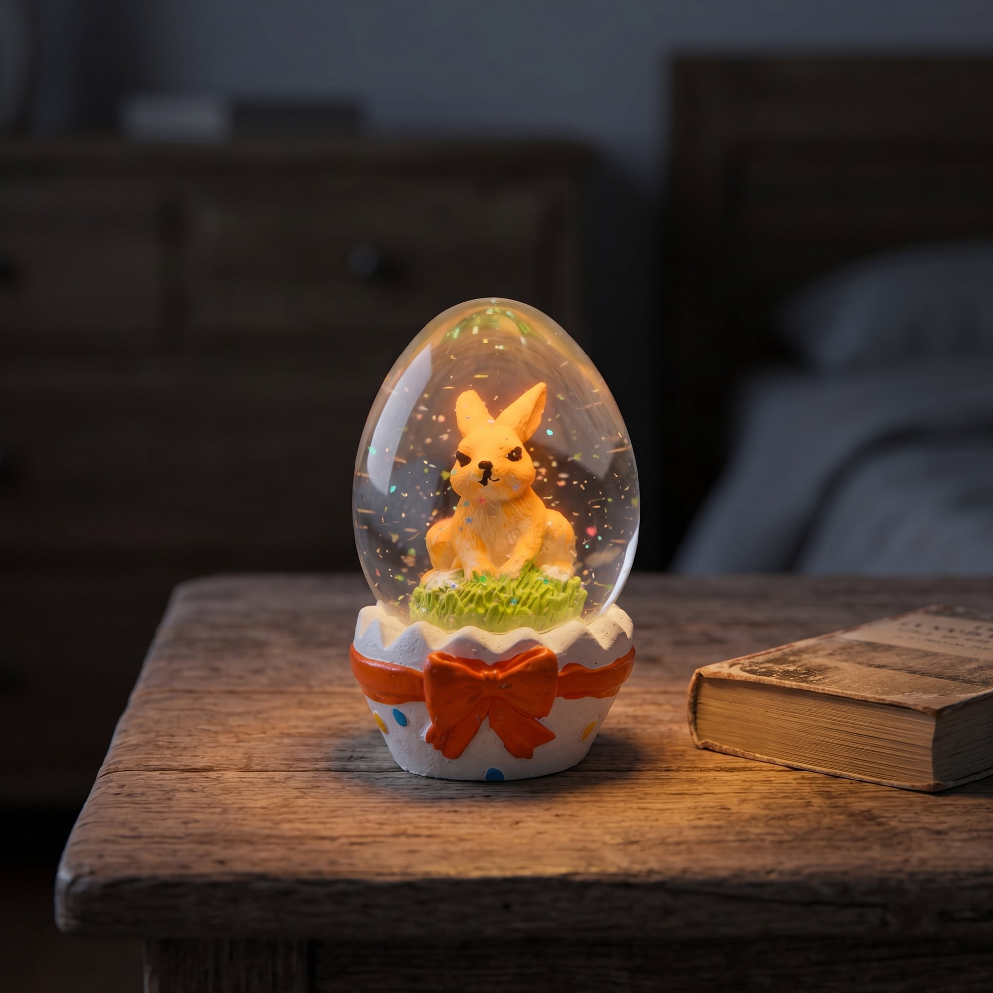 Unique Bargains Light Up Crystal Ball Snow Globe LED White Orange 1.6" x 1.6" x 2.9"