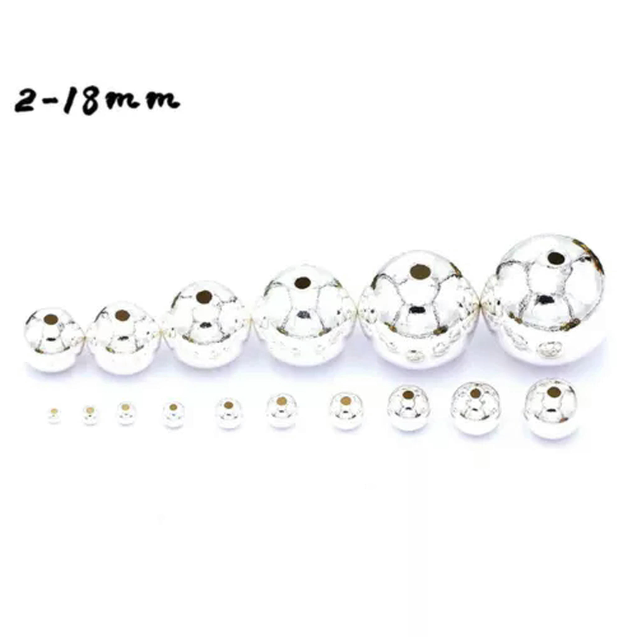 HOOUN 925 Sterling Silver Round Ball Beads Small Hole Seamless Bulk Jewelry 2mm-18mm-2.5MM (50 PCS)