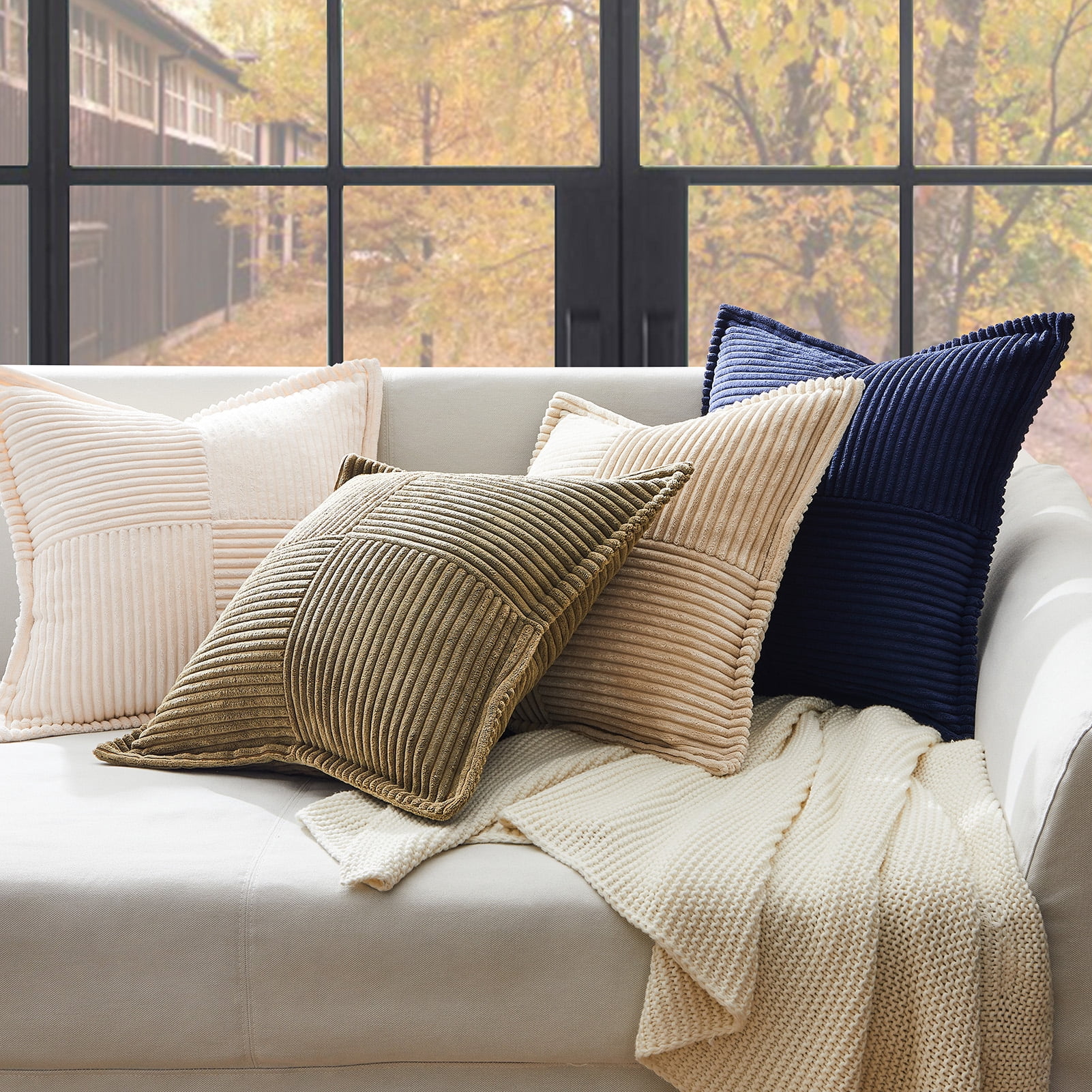 Topfinel 18" x 18" Wide Side Pillowcase,Corduroy Decorative Textured Pillow Cover, Navy,Set of 2