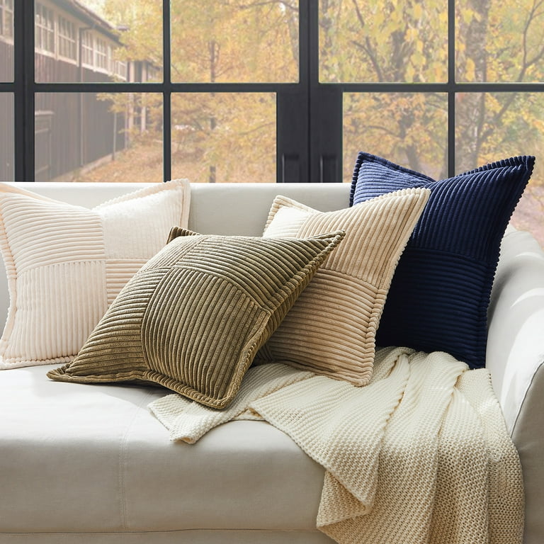 Corduroy Pillow Covers With Splicing Super Soft Couch Pillow