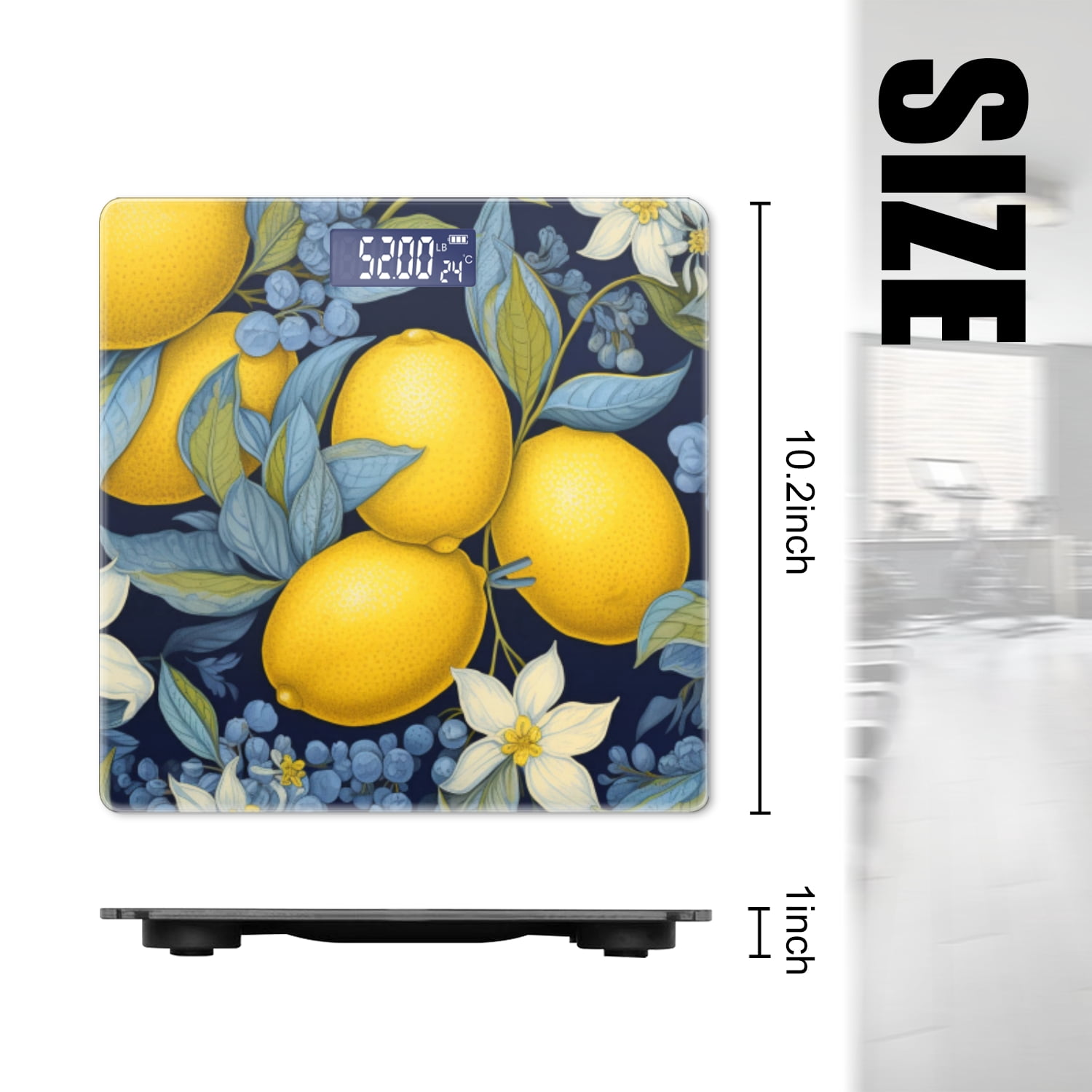 High Precision Body Weight Scale Smart Bathroom Scales with Large LCD Display(400lbs),Decorative for Bedroom-Lemons And Blueberry In Watercolor Style