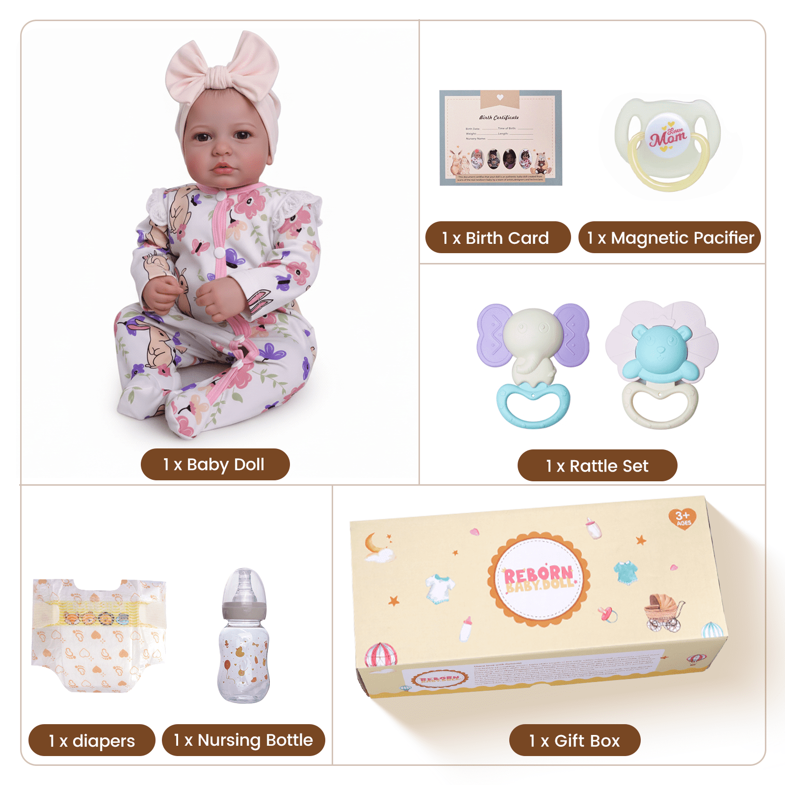 RSG 20 Inch Reborn Baby Doll Toy, Lifelike Soft Cloth Body Doll for Pretend Play, Cute dolls for Girls, Kids Ages 3+