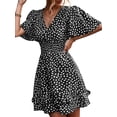 thumbnail image 4 of Lucakuins Mini vestido de mujer de manga corta con cuello en V y estampado de lunares, vestido de verano para uso diario informal Lucakuins  moda, 4 of 7