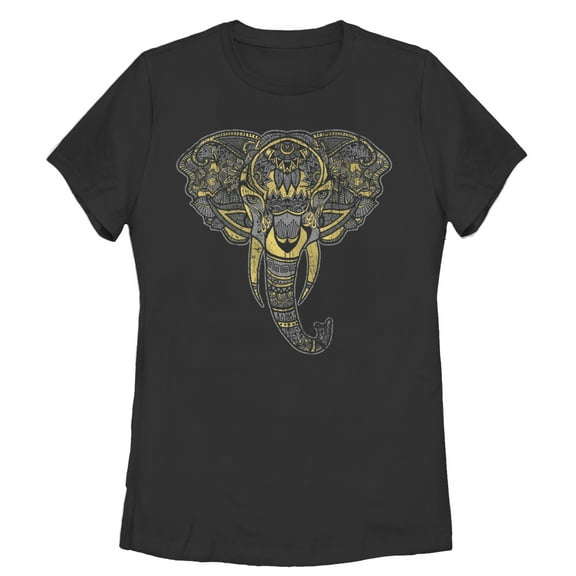 Women's Lost Gods Henna Elephant Face  Graphic Tee Black Large