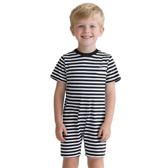 vastwit Adaptive Clothing for Kids Special Needs Zip Back Romper Boys Girls Anti-Strip Jumpsuit Striped Overalls Black 12