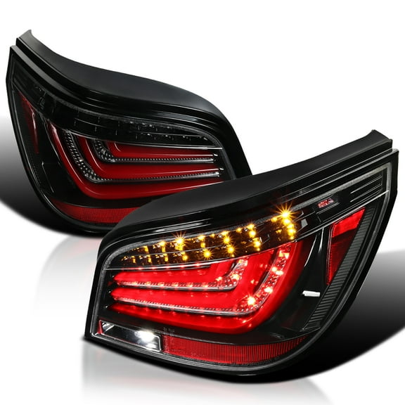 Spec-D Tuning Jet Black LED Bar Tail Lights Compatible with 2004-2007 BMW E60 5-Series 4 Door, Left   Right Pair Assembly