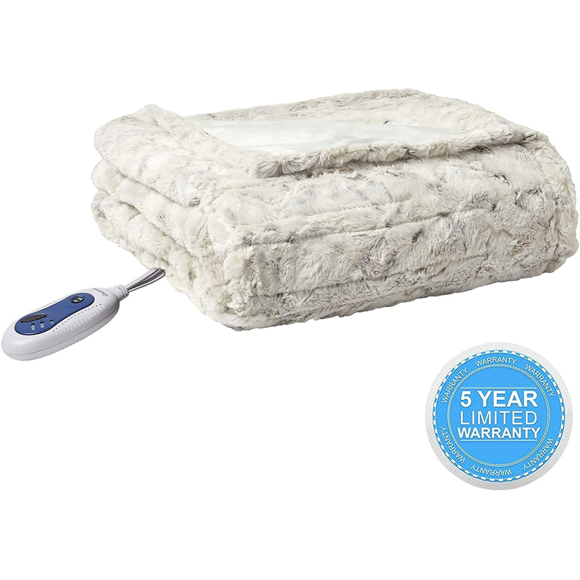 Zuri Electric Blanket Throw Ultra Soft Faux Fur Reverse to Mink Auto Shut Off Oversize with 3 Heat Level Setting Controller 50x70 Snow Leopard Walmart