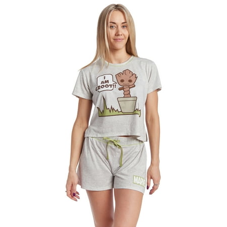

Marvel Guardians of the Galaxy Groot Womens Pajama Shirt and Shorts Sleep Set Grey Groot Medium