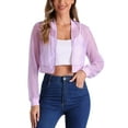 thumbnail image 1 of Chaqueta Bomber Crop INSPIRE CHIC para mujer, ligera, de malla transparente, de manga larga, talla XS, color púrpura claro, 1 of 5