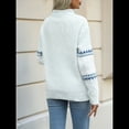 thumbnail image 4 of Suéteres Casuales de Punto con Estampado de Leopardo para Mujer, Suéteres de Larga con Cuello Redondo Azul L, 4 of 9