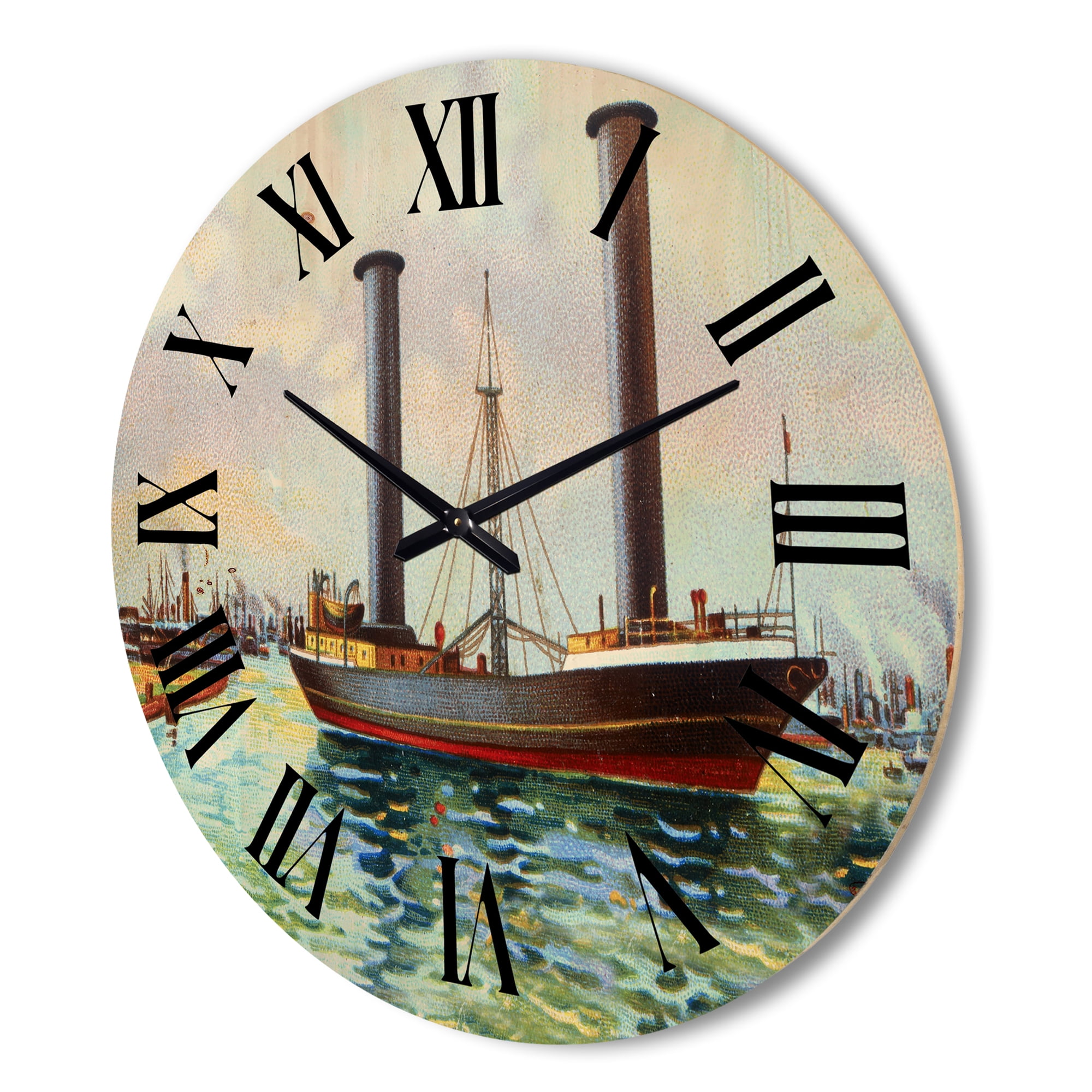 Designart 'The Ancient Boat Leaving The Harbor' Nautical & Coastal Wood Wall Clock
