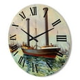 thumbnail image 3 of Designart 'The Ancient Boat Leaving The Harbor' Nautical & Coastal Wood Wall Clock, 3 of 5