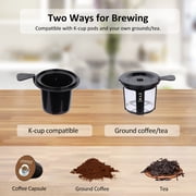 2 in 1 Single Serve Coffee Maker for K Cup Pods & Ground Coffee, Mini K Cup Coffee Machine with 6 to 14 oz Brew Sizes, Single Cup Coffee Brewer with One-Press Fast Brewing, Reusable Filters,Black