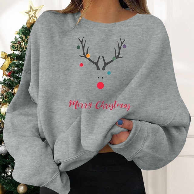 Sudaderas para mujer, suéteres navideños, sudaderas divertidas con estampado gráfico, cuello redondo, manga larga, sudaderas con capucha