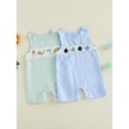 thumbnail image 3 of BemeyourBBs Newborn Baby Boy Summer Clothes Fishing Outfit Smocked Gingham Romper Overalls Shorts 0 3 6 12 18 Months Marine Life Embroidered Sleeveless One Piece Plaid Casual Jumpsuit, 3 of 9