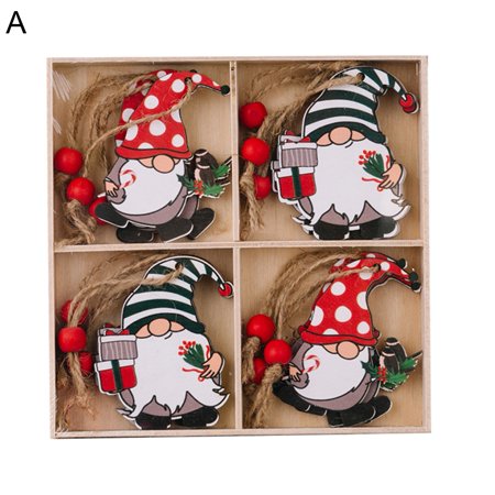 

SUZY Wooden Pendant 12Pcs Increase Atmosphere Red Bead Delicate Cartoon Santa Claus Wood Xmas Pendant