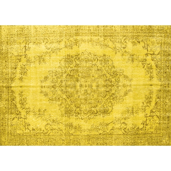 Ahgly Company Machine Washable Indoor Rectangle Persian Yellow Traditional Area Rugs, 5' x 7'