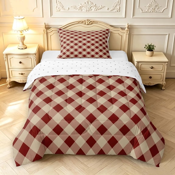 Manfei Rustic Plaid Twin Comforter Sets,Retro Grid Bedding Set,Brown,Reversible,2 Pieces,1 Comforter and 1 Pillowcase,2 Pieces,1 Comforter and 1 Pillowcase