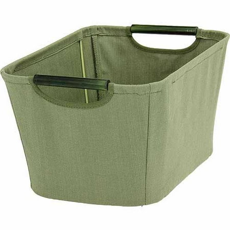 Household Essentials Small Tapered Bin with Wood Handles, Green
