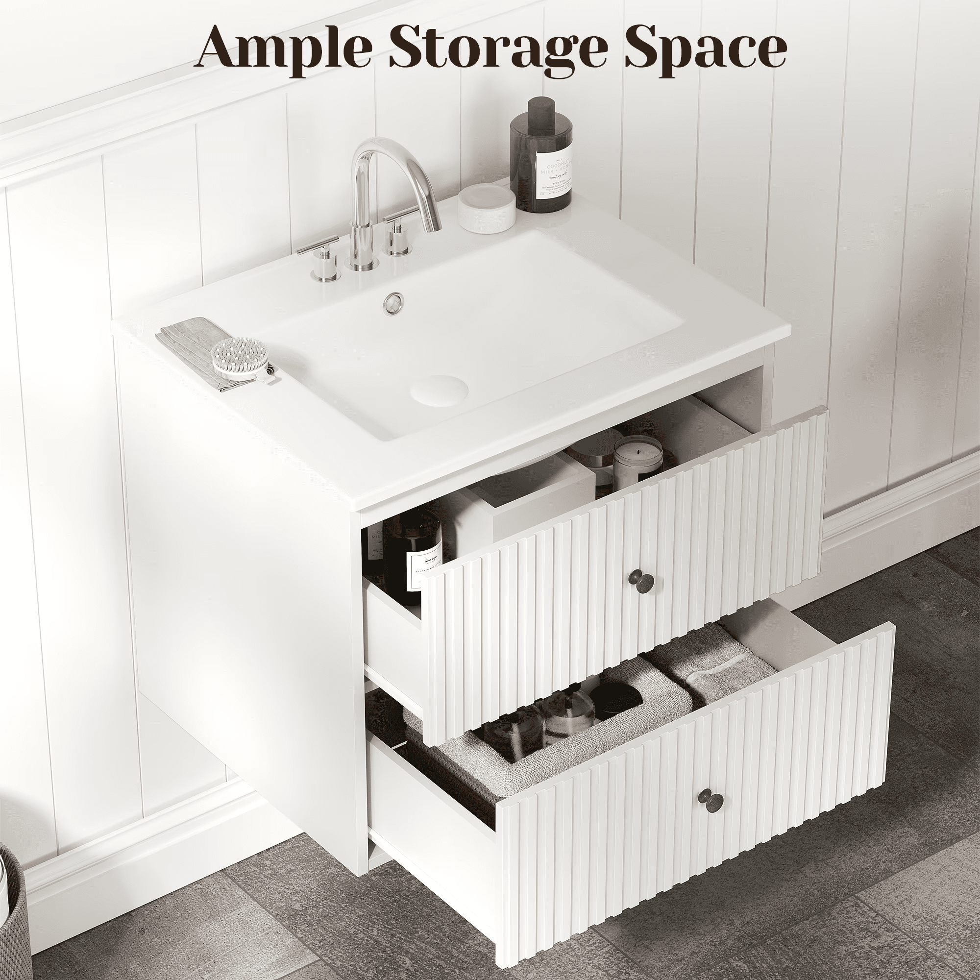 24 in Bathroom Vanity with Sink Set, Floating Storage Cabinet with Doors and Drawers, Modern Wall Mount, White