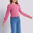 thumbnail image 3 of Annhoo Girl's Knitted Sweater Tops Soft Puff Long Sleeve Round Neck Shirts Lightweight Comfort Pullover Kids Clothes, 3 of 8