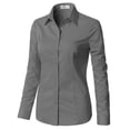 thumbnail image 2 of DOUBLJU Women's Long Sleeve Button Closure Tight Fitting Basic Down Dress Shirt With Plus Size, 2 of 4