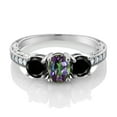 thumbnail image 2 of Gem Stone King 2.22 Ct Oval Green Mystic Topaz Black Diamond 925 Sterling Silver Moissanite Ring (Size 7), 2 of 4