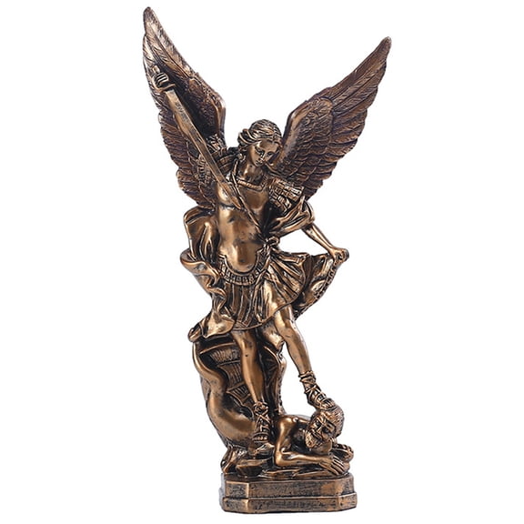 13inch Archangel St. Michael Statue,Michael Archangel of Heaven Defeating Lucifer in Premium Cold,Collectible Resin Angel Figurine