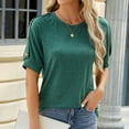 thumbnail image 6 of Scyoekwg Tops For Women Trendy Round Neck Button Sleeve Tshirt Loose Summer Comfy Lightweight Solid Color Short Sleeve T Shirts Casual Blouses (Green,XL), 6 of 7