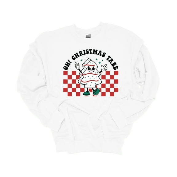 Womens Christmas Sweatshirt Oh Christmas Tree Checkered Crewneck Sweatshirt-White-small