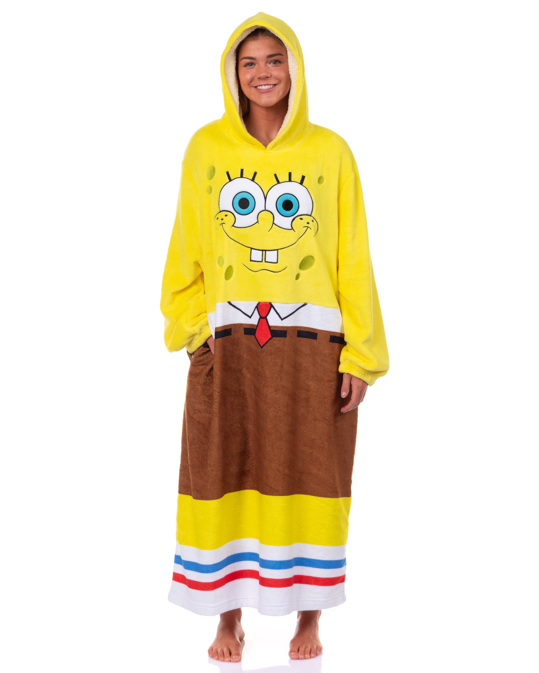 SpongeBob SquarePants Costume Adult Fleece Oversized Blanket Hoodie Sleeper Pullover Pajama Loungewear
