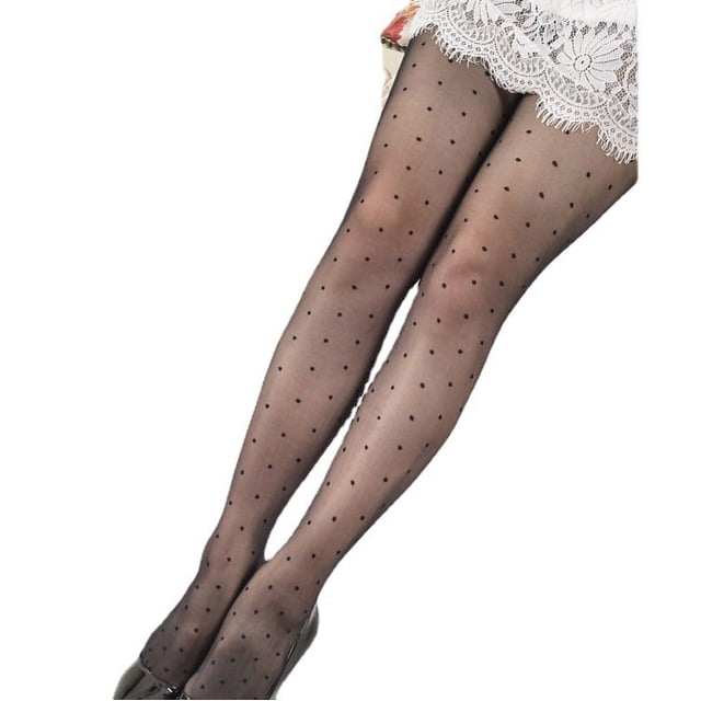 1 pieza de medias finas de seda, medias de terciopelo para mujer, bonitos calcetines tipo mono con lunares (negro)