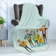 thumbnail image 4 of Music Soft Flannel Fleece Blanket, Cartoon Graphic of Happy Musicians Band Playing Instruments Concert Print, Cozy Plush for Indoor and Outdoor Use, 50" x 60", Mint Green Multicolor, by Ambesonne, 4 of 5