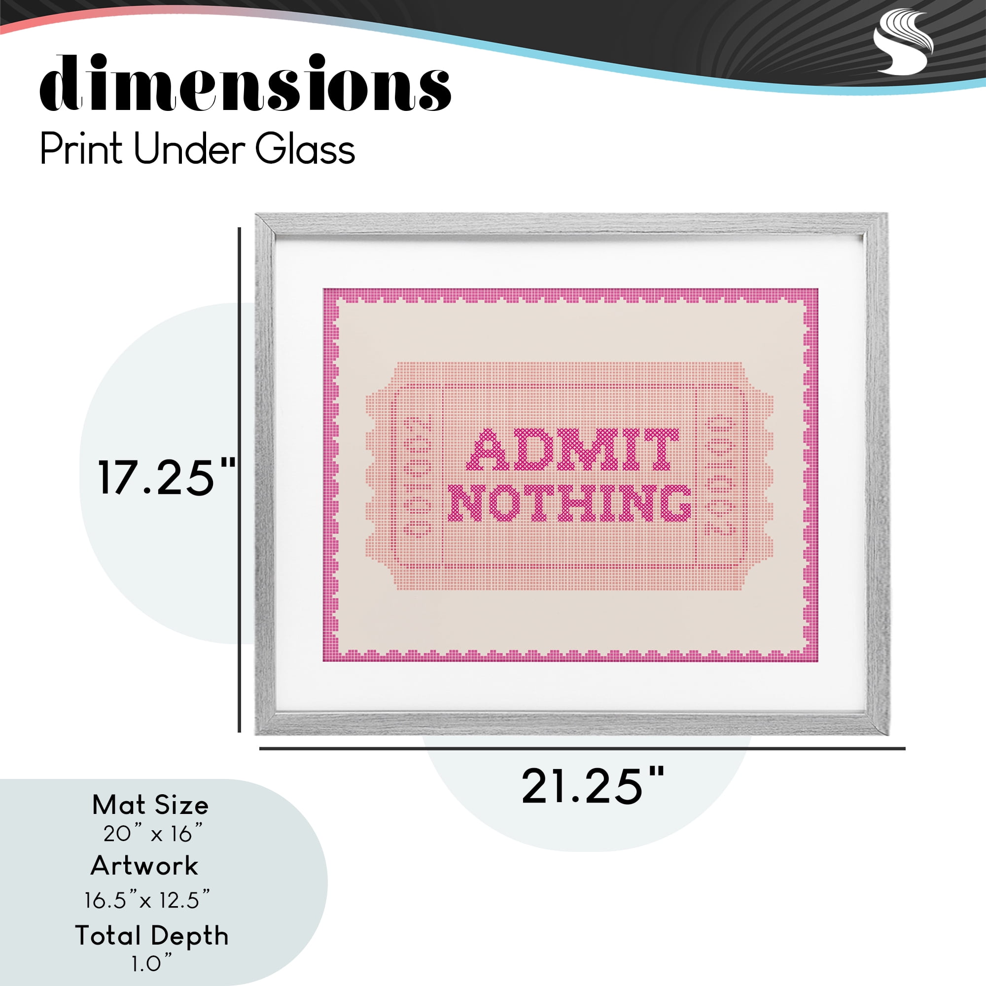 Stupell Industries Admit Nothing Retro Pink Ticket Gray Framed Print Under Glass, design by Lil' Rue