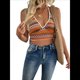 thumbnail image 2 of Camisolas de Punto para Mujer, de Verano, con Cuello Halter en V, A Rayas, Informales, Sin Mangas, para Playa, Vacaciones, Top Corto. Color Naranja L, 2 of 7