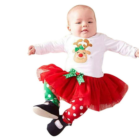 

Youmylove Toddler Baby Boys Girls Christmas Cartoon Organza Tops + Patchwork Pants Set Baby Summer Autumn Clothing