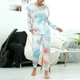 thumbnail image 3 of Women's Pajamas Lounge Set Casual Soft Tie Dye Crewneck Long Sleeve Top and Pants 2 Piece Outfits Pjs Sleepwear Ladies Clothes, 3 of 6