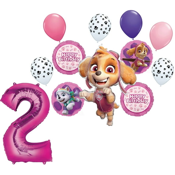 Skye and Everest 2nd Birthday Party Supplies Girl Paw Pups on Patrol Balloon Bouquet Decorations 12ct