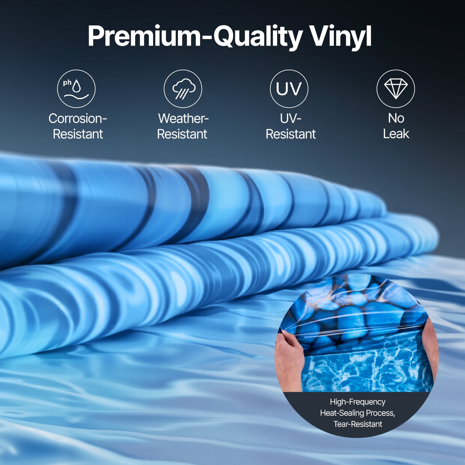 KFFKFF Swimming Pool Liner, 33ft Circular Shape, Robust Vinyl Material, Regular Thickness, 52in Wall Elevation, Suitable for Steel-Sided Above-Ground Pools Liner Replacement