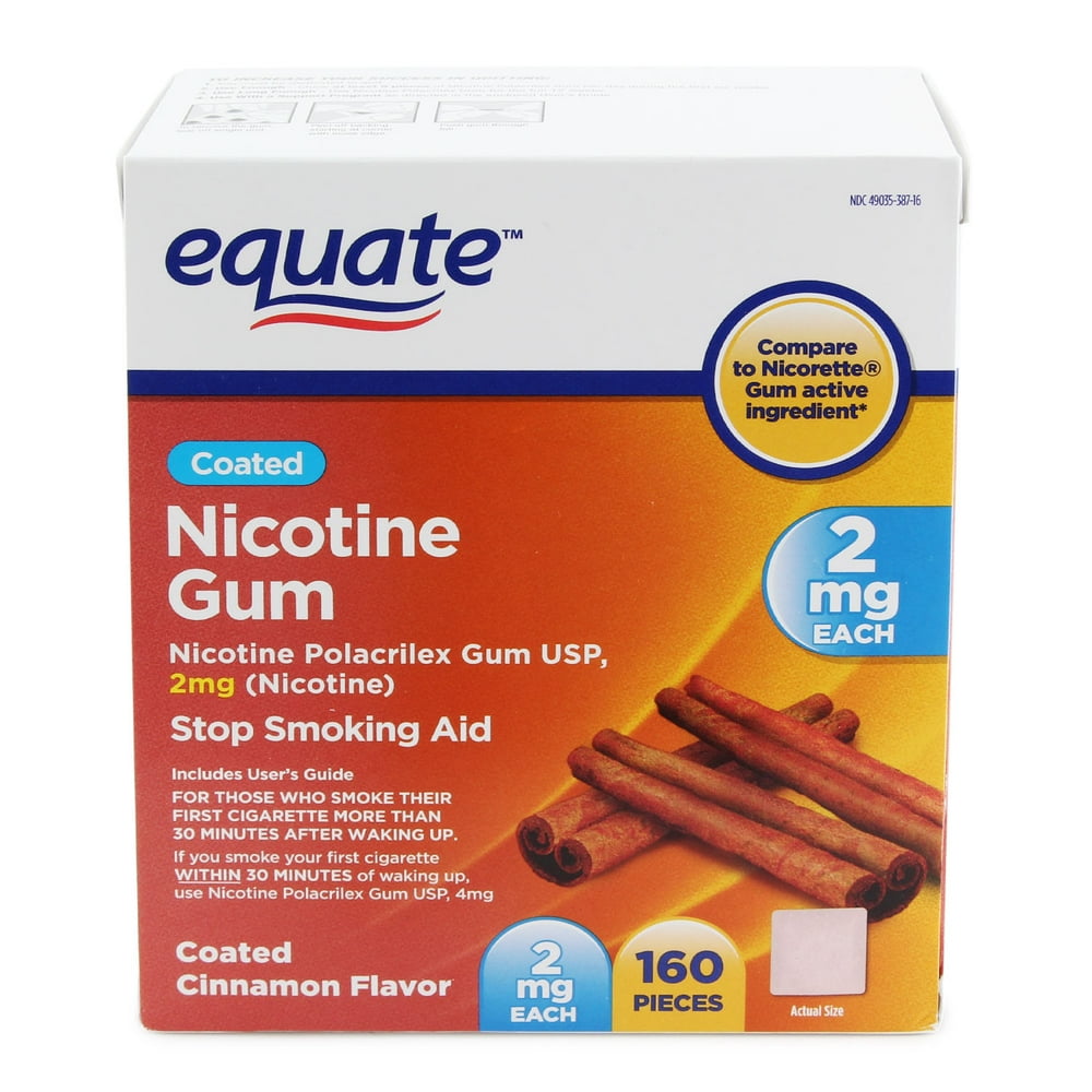 Equate Nicotine Gum to Stop Smoking, 2 mg, Cinnamon Flavor, 160 Count