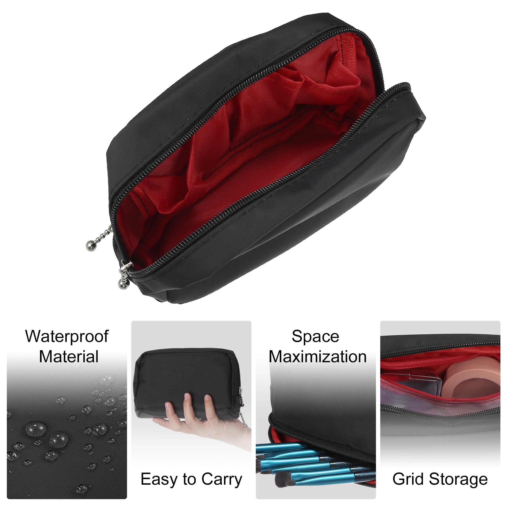 Unique Bargains Floral Makeup Bag Zipper Flower Cosmetic Pouch Black