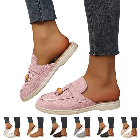 Pandaie Womens Mules Suede Slip on Dressy Loafers Ladies Closed Toe Backless Slides 2026 Casual Walking Shoes for Business Work Office Khaki Size 6