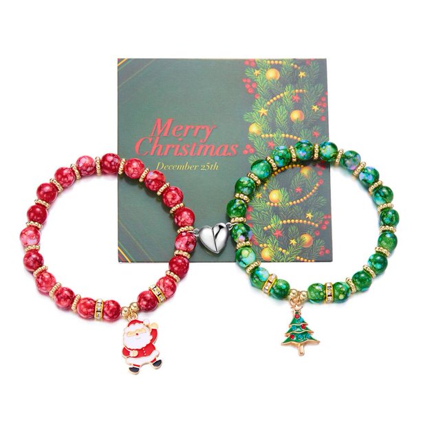 CAIROYAR Nueva pulsera de regalo navideña Pulsera de 7" Pulsera roja y verde