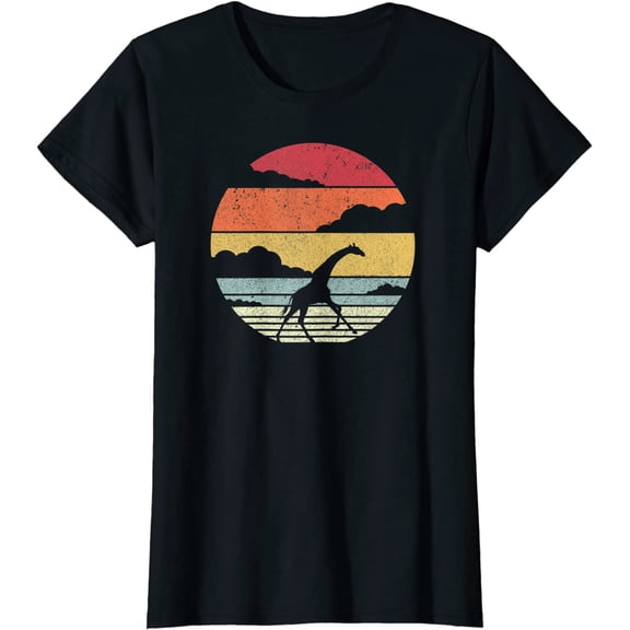 Women Giraffe Shirt Retro Style Short Sleeve T-Shirt