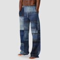 thumbnail image 2 of Men's Cotton Linen Pants Elastic Waist Drawstring Casual Trouser Lightweight Straight-Legs Loose Beach Yoga Pants Navy XXXL, 2 of 4
