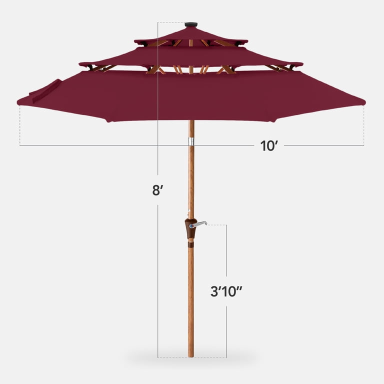 3 tier wood patio umbrella with Lights tier vented top promotes excellent airflow Nuu Garden 3-Tier Patio Umbrella,