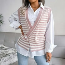 AOOCHASLIY 2023 Womens Sweater Women Fashion Casual Loose Stripe Splicing Sweater V-neck Sweater Vest
